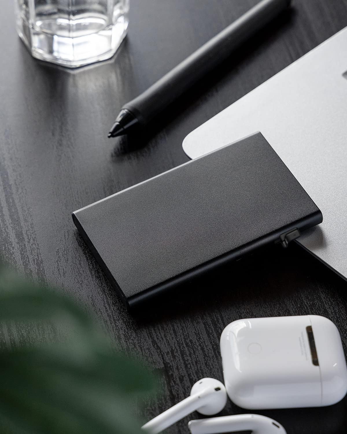 Black Slim Stainless Steel Card Holder, Side Pull Card Design for Men & Women