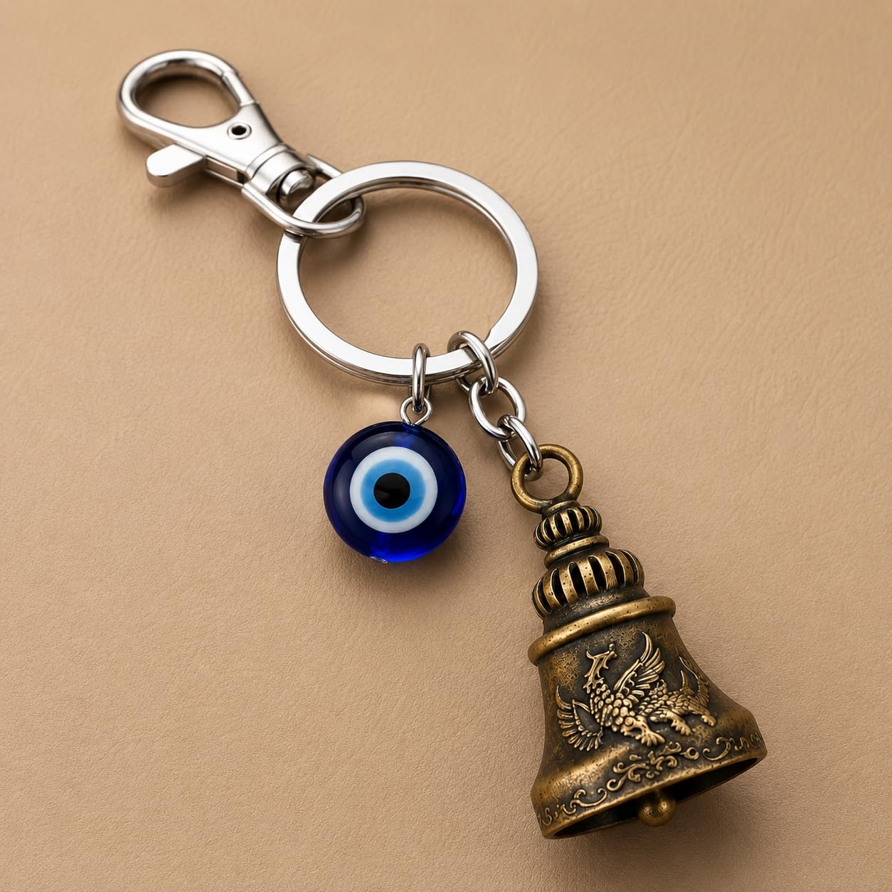 Evil Eye Keychain for Men & Women, Decorative Bell Key Ring with Blue Evil Eye Charm, Stylish Keychain for Car, Bike & Home Keys, Gift Accessory, Pack of 2