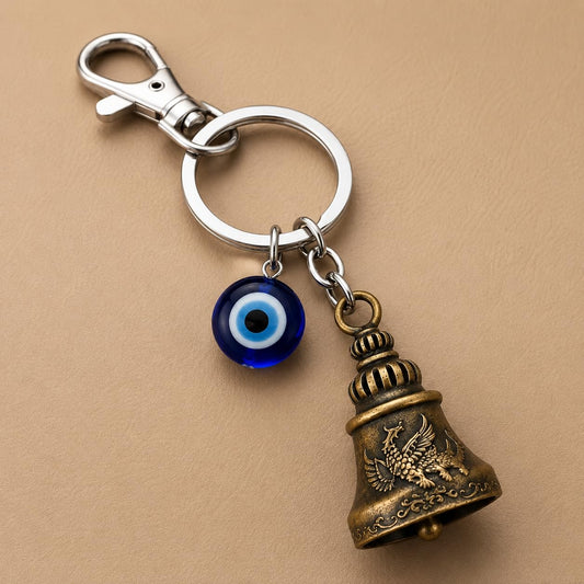 Evil Eye Keychain for Men & Women, Decorative Bell Key Ring with Blue Evil Eye Charm, Stylish Keychain for Car, Bike & Home Keys, Gift Accessory, Pack of 2