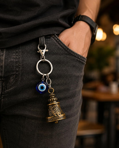 Highlark Evil Eye Keychain for Men & Women, Decorative Bell Key Ring with Blue Evil Eye Charm, Stylish Keychain for Car, Bike & Home Keys, Gift Accessory, Pack of 1