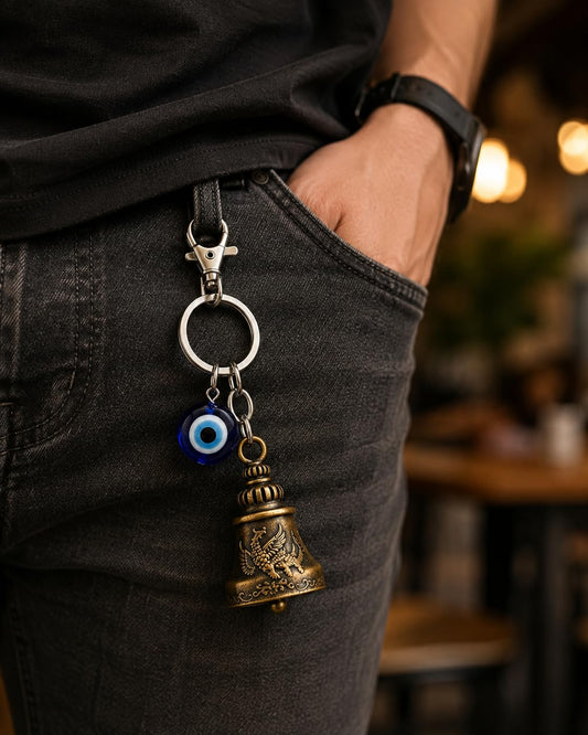 Evil Eye Keychain for Men & Women, Decorative Bell Key Ring with Blue Evil Eye Charm, Stylish Keychain for Car, Bike & Home Keys, Gift Accessory, Pack of 3