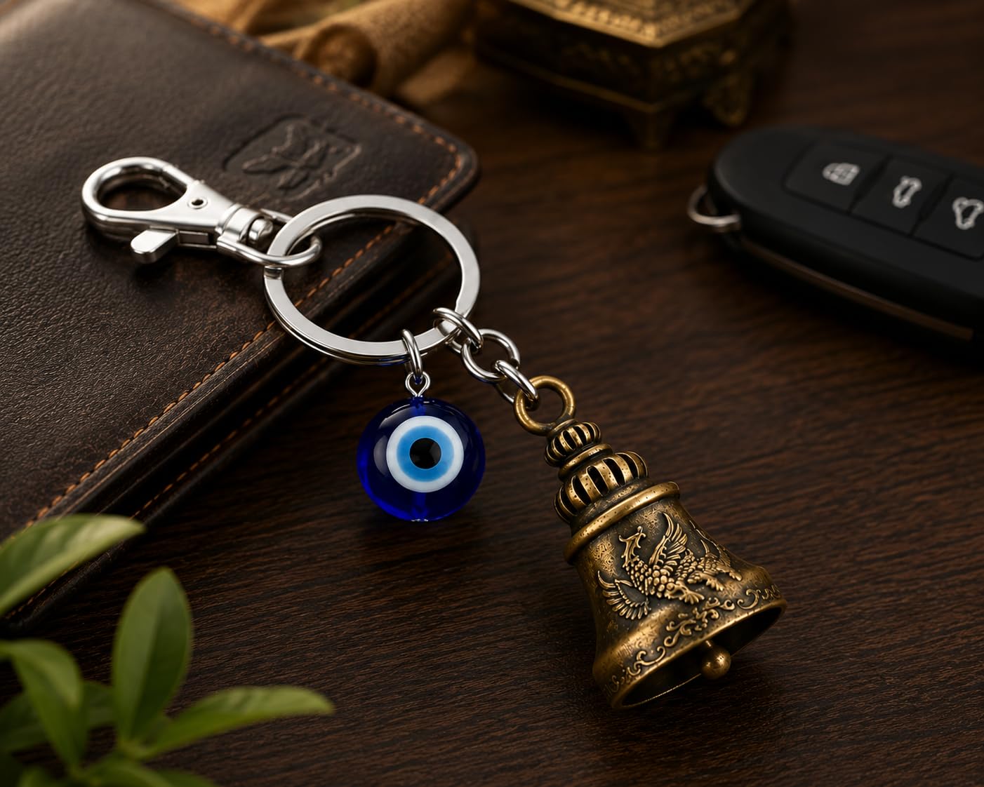 Highlark Evil Eye Keychain for Men & Women, Decorative Bell Key Ring with Blue Evil Eye Charm, Stylish Keychain for Car, Bike & Home Keys, Gift Accessory, Pack of 1