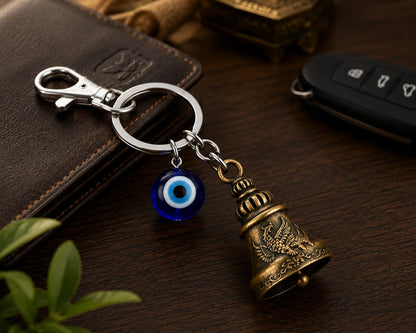 Highlark Evil Eye Keychain for Men & Women, Decorative Bell Key Ring with Blue Evil Eye Charm, Stylish Keychain for Car, Bike & Home Keys, Gift Accessory, Pack of 1