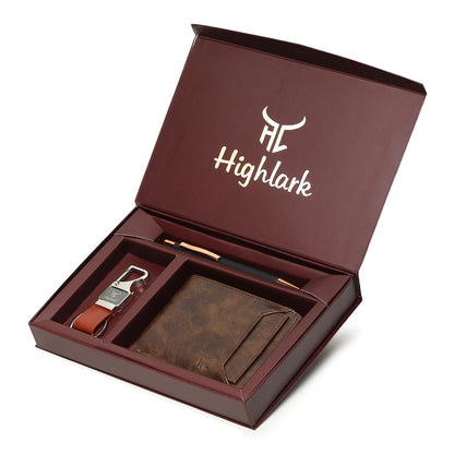 Premium Wallet, Pen & Keychain Gift Set for Men | Luxury Leather Slim Wallet with Executive Pen & Stylish Key Holder | Elegant Combo for Birthday, Anniversary & Corporate Gifting