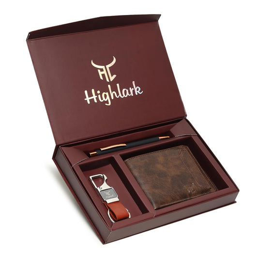 Premium Wallet, Pen & Keychain Gift Set for Men | Luxury Leather Slim Wallet with Executive Pen & Stylish Key Holder | Elegant Combo for Birthday, Anniversary & Corporate Gifting