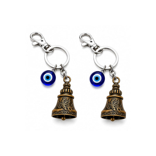 Evil Eye Keychain for Men & Women, Decorative Bell Key Ring with Blue Evil Eye Charm, Stylish Keychain for Car, Bike & Home Keys, Gift Accessory, Pack of 2
