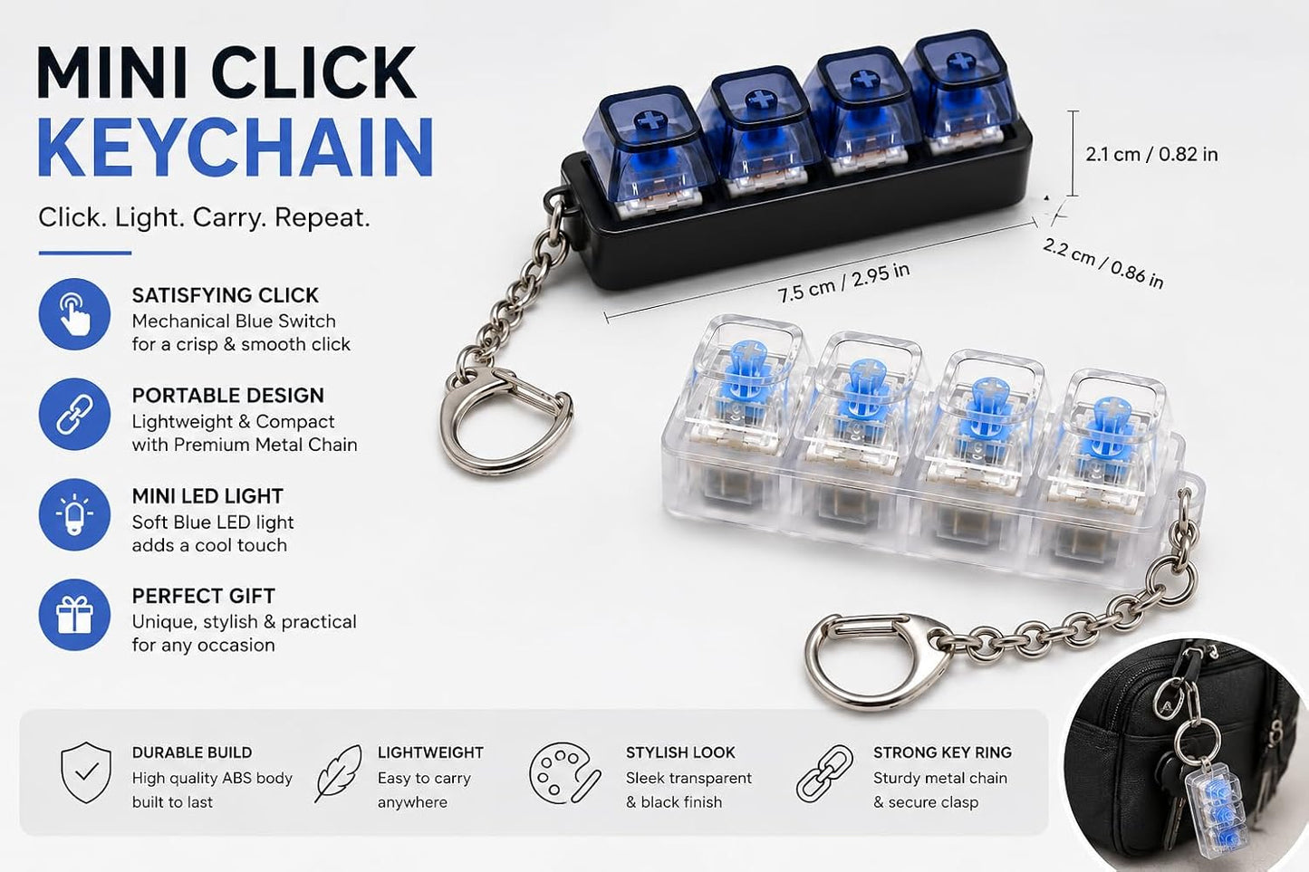 Mechanical Keyboard Clicker Keychain (Pack of 2) | Switch Fidget keyring | Clicky Stress Relief Keychain | Portable Keyboard Switch Key Ring
