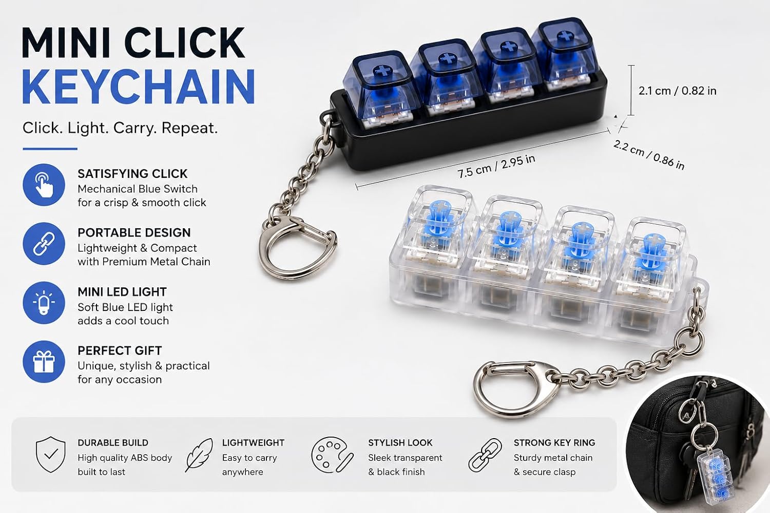 Mechanical Keyboard Clicker Keychain (Pack of 2) | Switch Fidget keyring | Clicky Stress Relief Keychain | Portable Keyboard Switch Key Ring