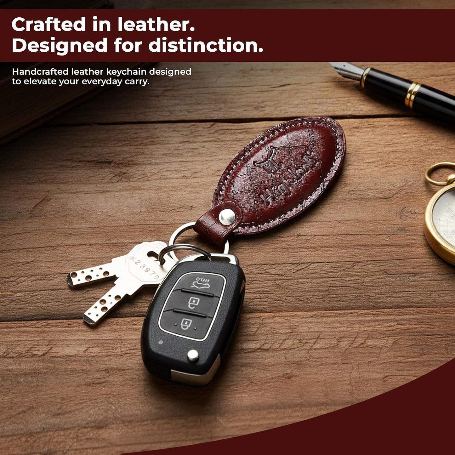 Signature Croco Leather Finish Keychain for Men & Women | Durable Metal Key Holder for Car and Bike Keys | Elegant Everyday Accessory