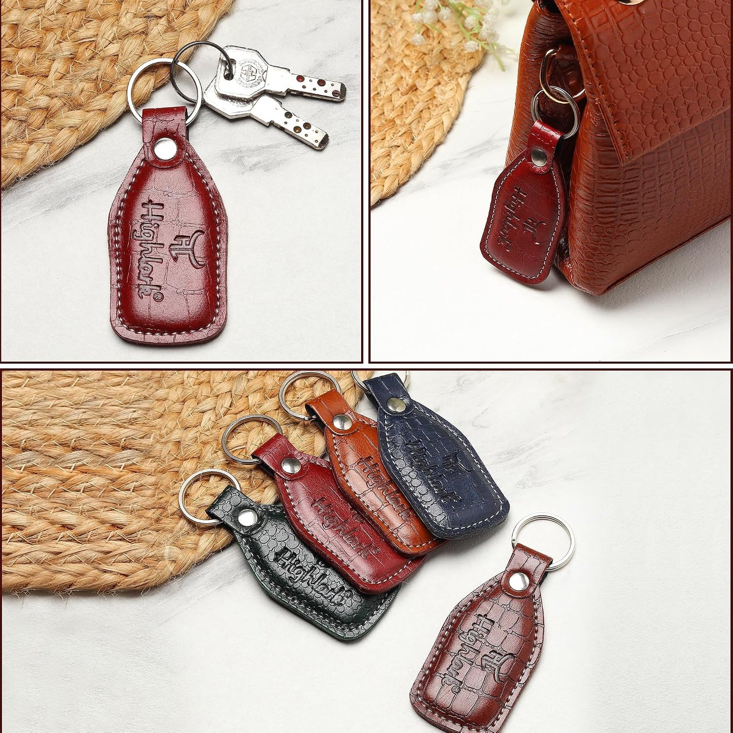 Signature Croco Leather Finish Keychain for Men & Women | Durable Metal Key Holder for Car and Bike Keys | Elegant Everyday Accessory