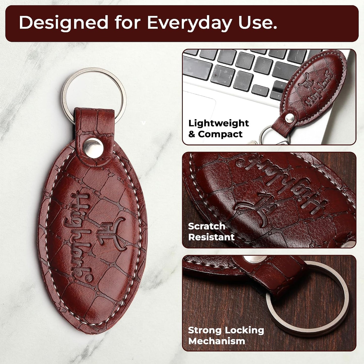 Signature Croco Leather Finish Keychain for Men & Women | Durable Metal Key Holder for Car and Bike Keys | Elegant Everyday Accessory