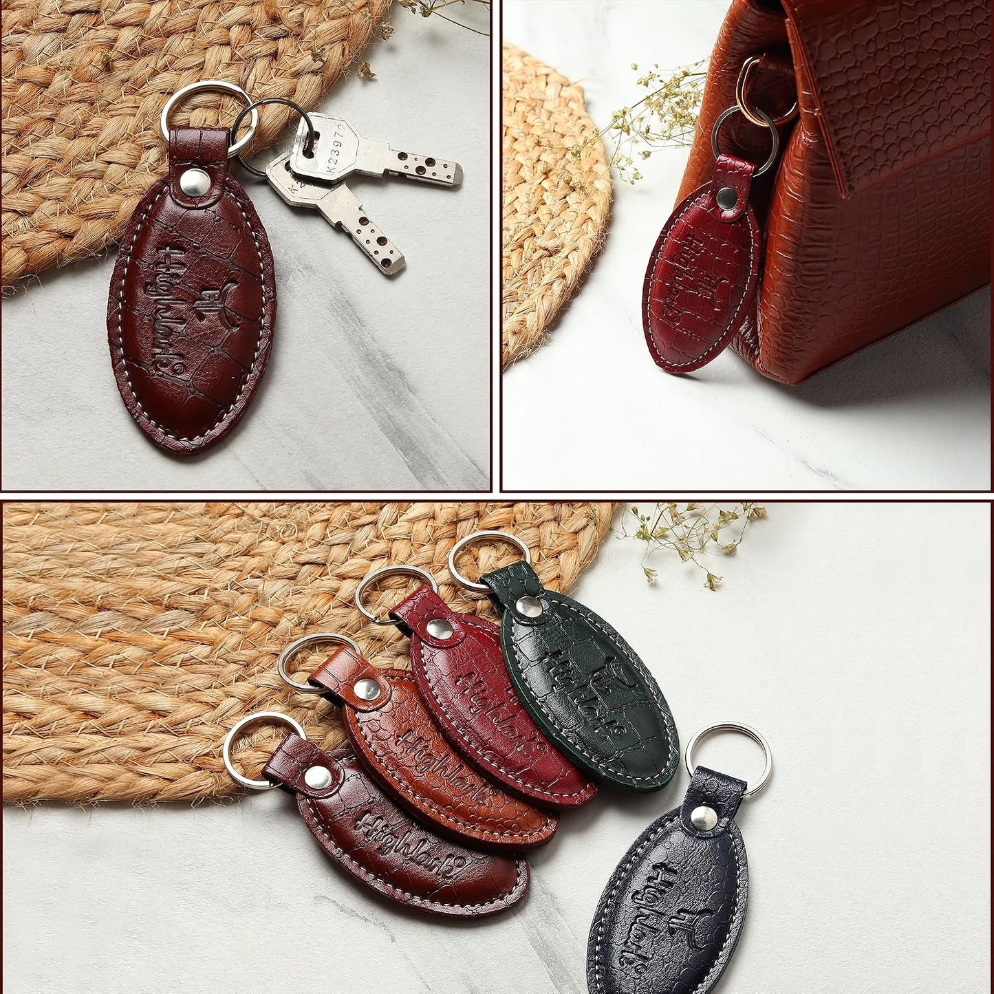 Signature Croco Leather Finish Keychain for Men & Women | Durable Metal Key Holder for Car and Bike Keys | Elegant Everyday Accessory