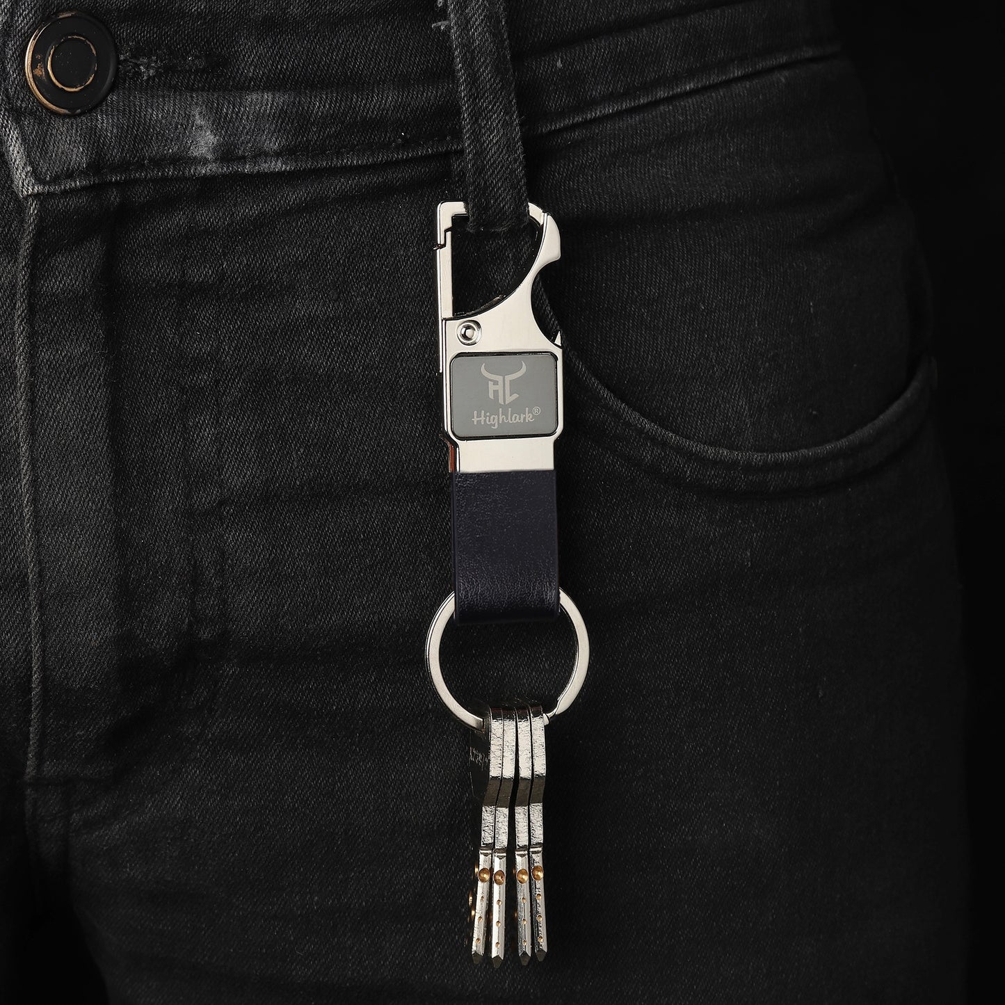 Highlark Premium Keychain for Men & Women | Stylish Metal Key Ring with Leather-Finish Strap | Gift Box (Copy)