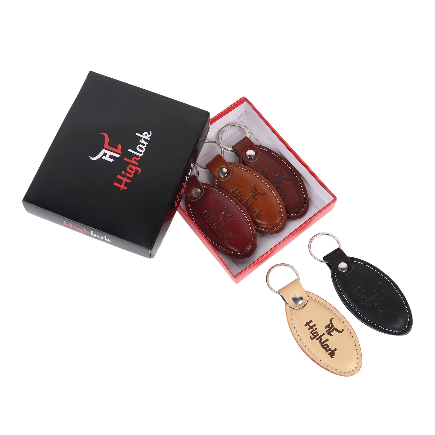 Highlark Premium Leather Keychain for Men & Women | Stylish Metal Key Ring for Car, Bike & House Keys