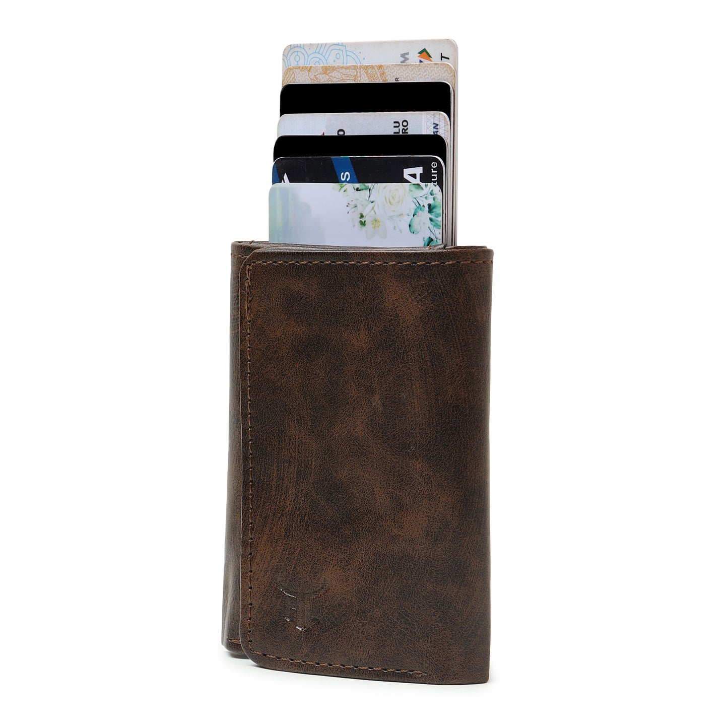 Highlark Pop up Card Holder Wallet for Men & Women | Leather Trifold with Quick Access Card Slide | RFID Blocking | Cash Compartment | Slim Compact Design | Brown