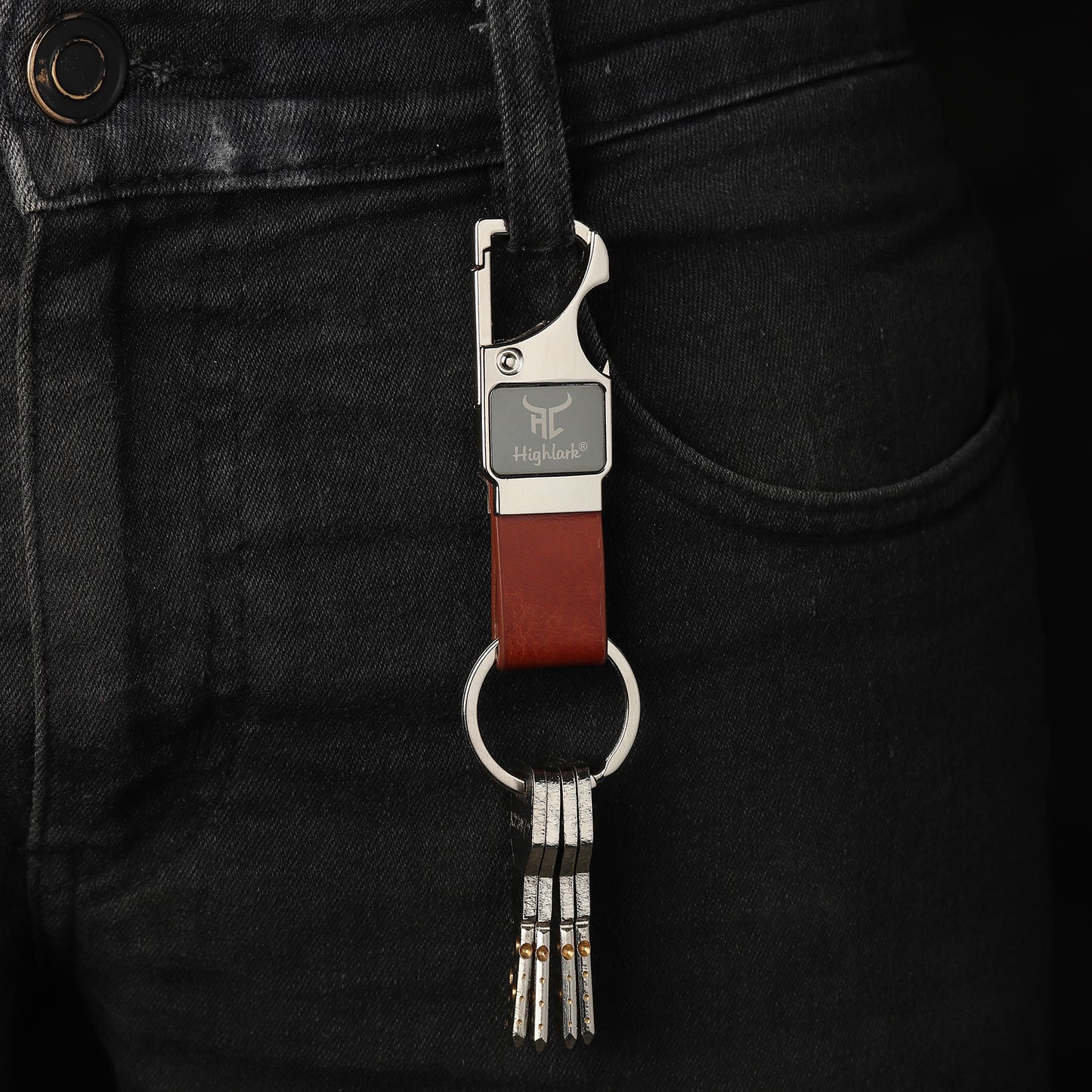 Highlark Premium Keychain for Men & Women | Stylish Metal Key Ring with Leather-Finish Strap | Gift Box