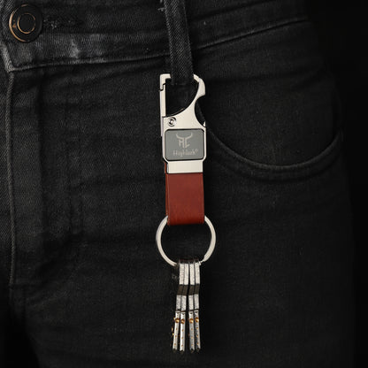 Highlark Premium Keychain for Men & Women | Stylish Metal Key Ring with Leather-Finish Strap | Gift Box