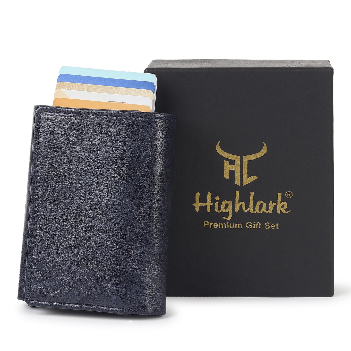 Highlark Blue RFID Pop-Up Leather Wallet Card Holder for Men