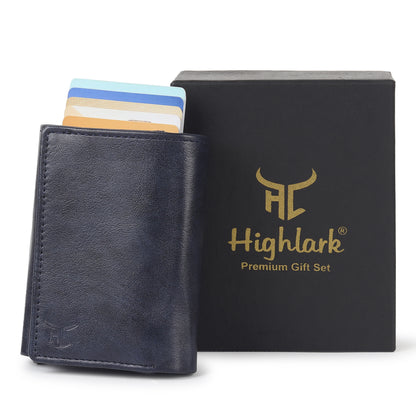 Highlark Blue RFID Pop-Up Leather Wallet Card Holder for Men