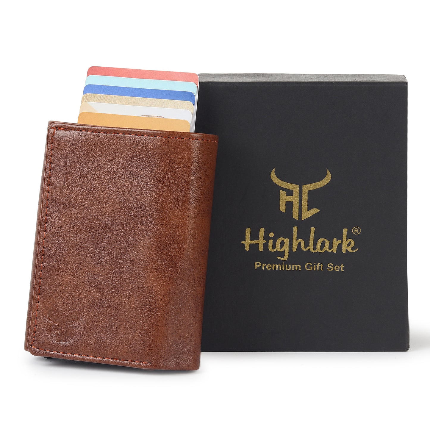 Highlark Brown RFID Pop-Up Leather Wallet Card Holder for Men