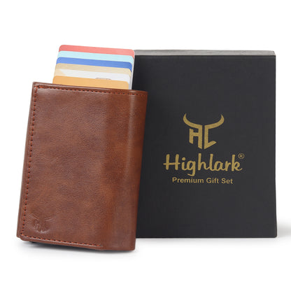 Highlark Brown RFID Pop-Up Leather Wallet Card Holder for Men