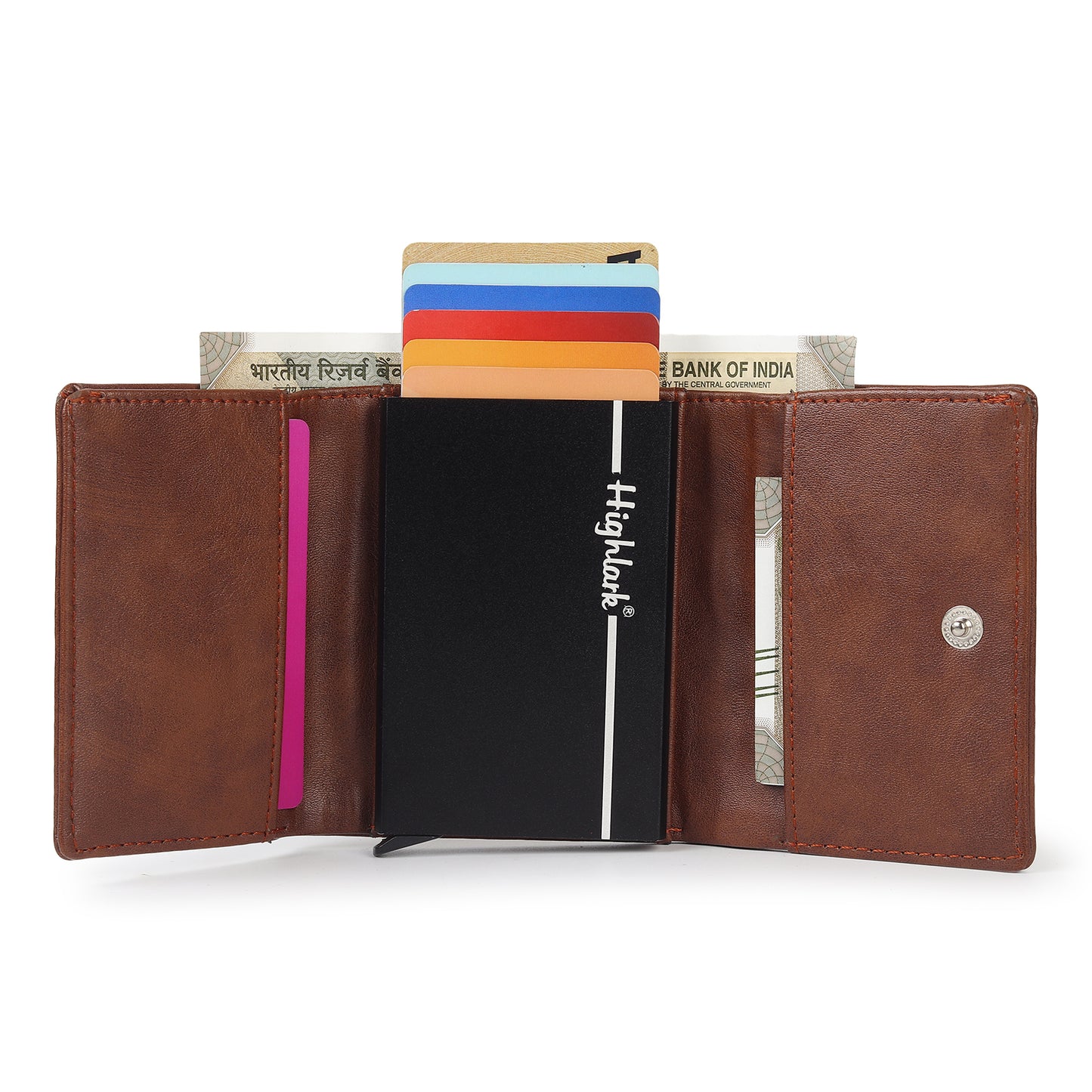 Highlark Brown RFID Pop-Up Leather Wallet Card Holder for Men