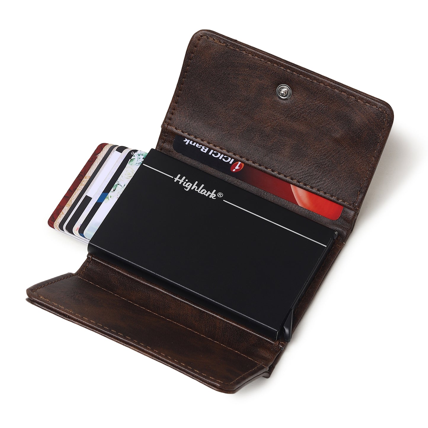 Highlark Pop up Card Holder Wallet for Men & Women | Leather Trifold with Quick Access Card Slide | RFID Blocking | Cash Compartment | Slim Compact Design | Brown