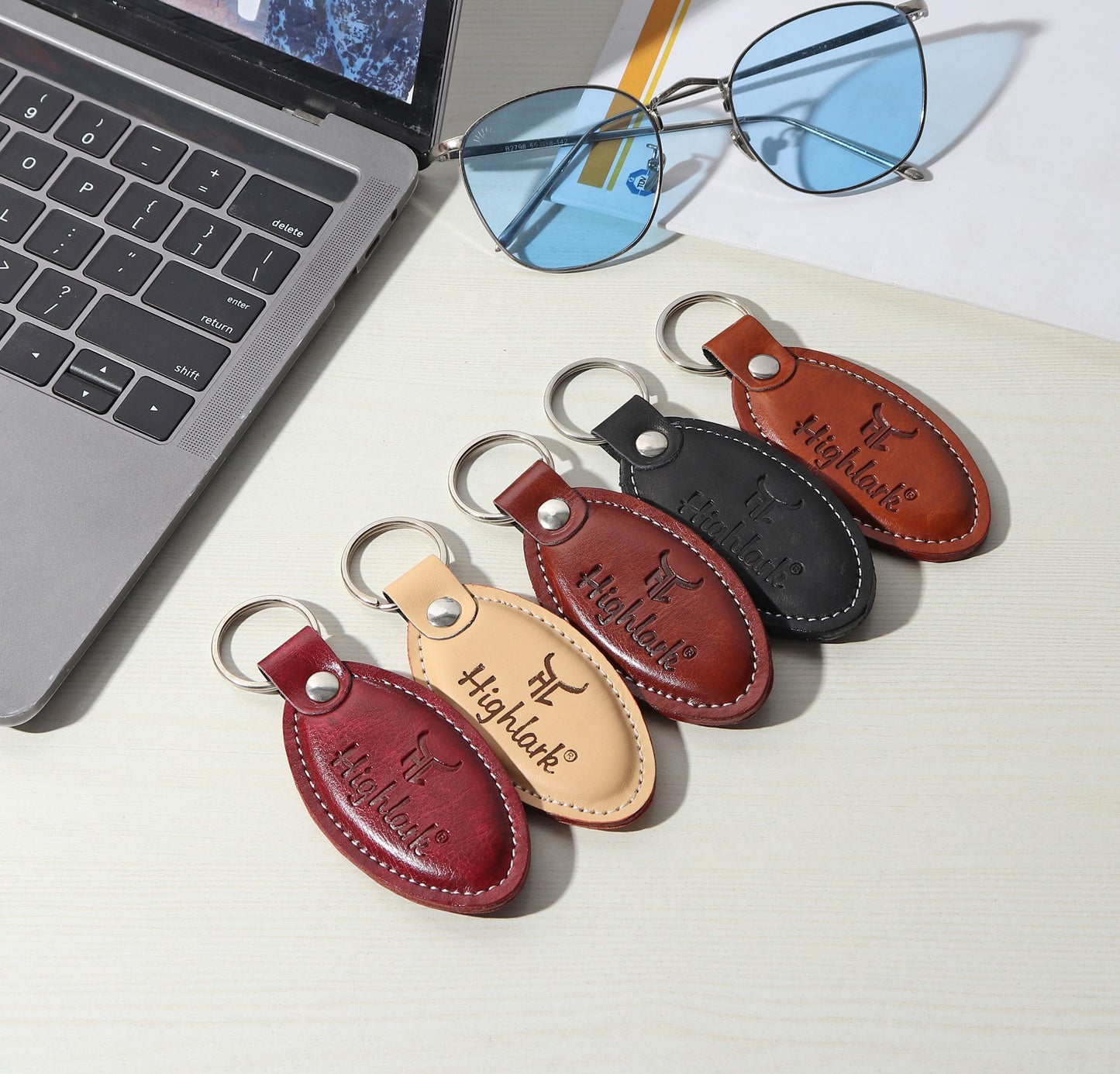 Highlark Premium Leather Keychain for Men & Women | Stylish Metal Key Ring for Car, Bike & House Keys