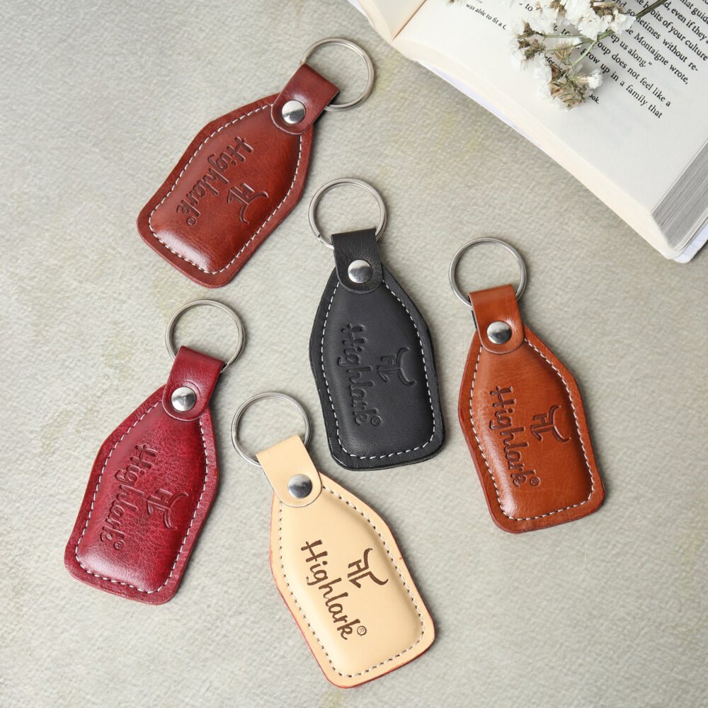 Highlark Leather Keyring & Keychain, Uses for Home, Office, Car & Bike, Ideal for Gifting, Durable and Stylish Key Holder, Heavy Duty Leather Keychain For Men & Women (Set of 5)