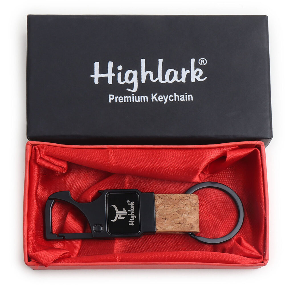 Highlark® Black Edition Keychain with Faux Leather Loop | Uses For Home, Office, Car & Bike Keyring | Durable & Stylish Key Holder | Carabiner with Bottel opener keychain for Men & Women