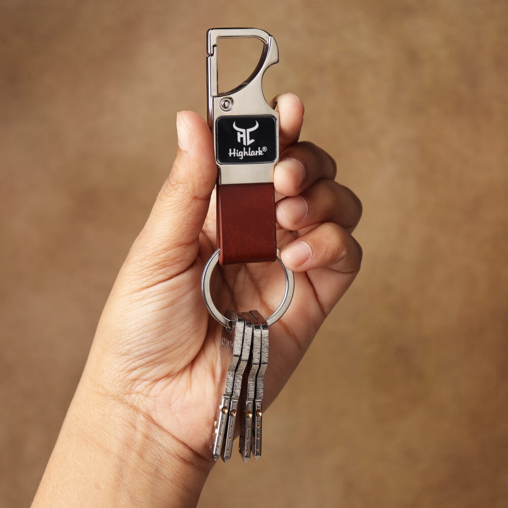 Highlark® Keychain with Faux Leather Loop | Uses For Home, Office, Car & Bike Keyring | Durable & Stylish Key Holder | Carabiner with Bottel opener keychain for Men & Women Highlark® Keychain with Faux Leather Loop | Uses For Home, Office, Car & Bike Keyring | Durable & Stylish Key Holder | Carabiner with Bottel opener keychain for Men & Women (Pack of 2) - Image 3