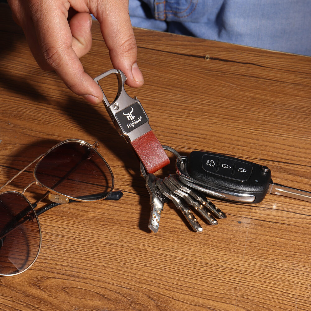 Highlark® Keychain with Faux Leather Loop | Uses For Home, Office, Car & Bike Keyring | Durable & Stylish Key Holder | Carabiner with Bottel opener keychain for Men & Women Highlark® Keychain with Faux Leather Loop | Uses For Home, Office, Car & Bike Keyring | Durable & Stylish Key Holder | Carabiner with Bottel opener keychain for Men & Women (Pack of 2) - Image 2