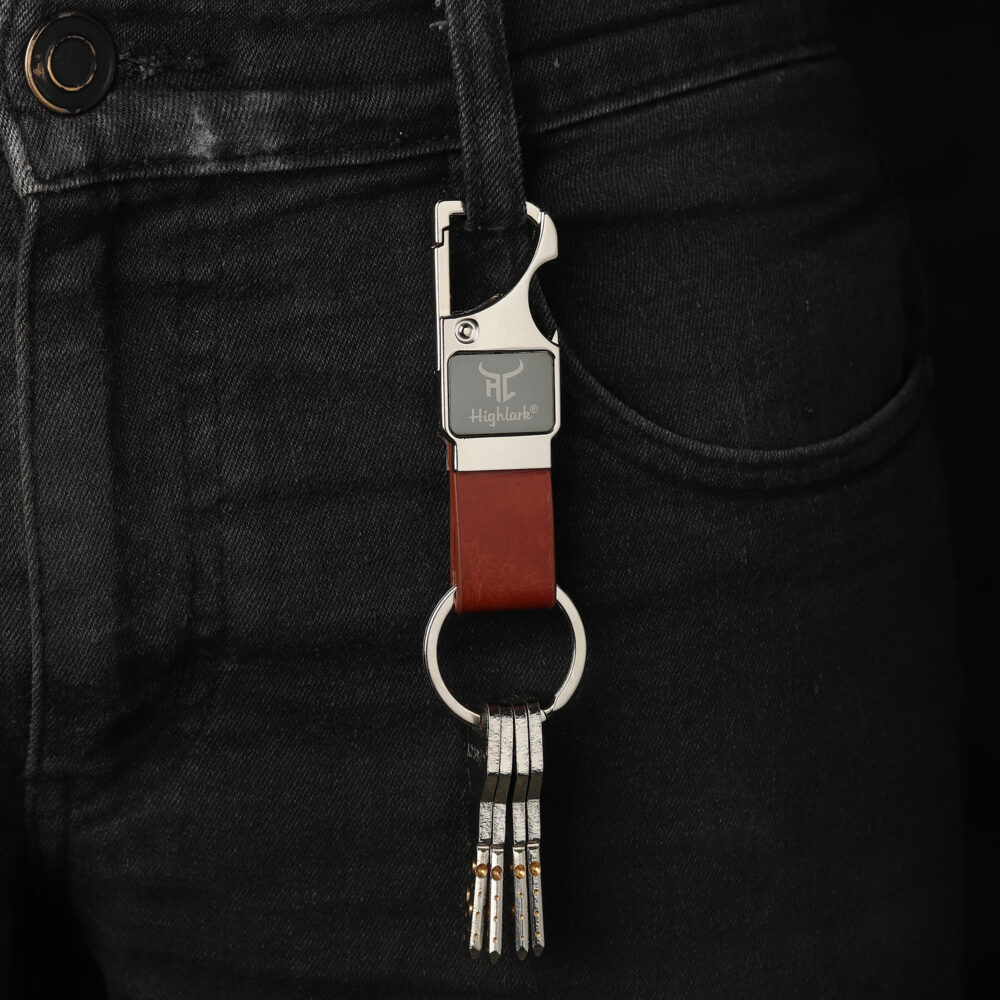 Highlark® Keychain with Faux Leather Loop | Uses For Home, Office, Car & Bike Keyring | Durable & Stylish Key Holder | Carabiner with Bottel opener keychain for Men & Women Highlark® Keychain with Faux Leather Loop | Uses For Home, Office, Car & Bike Keyring | Durable & Stylish Key Holder | Carabiner with Bottel opener keychain for Men & Women (Pack of 2) - Image 4