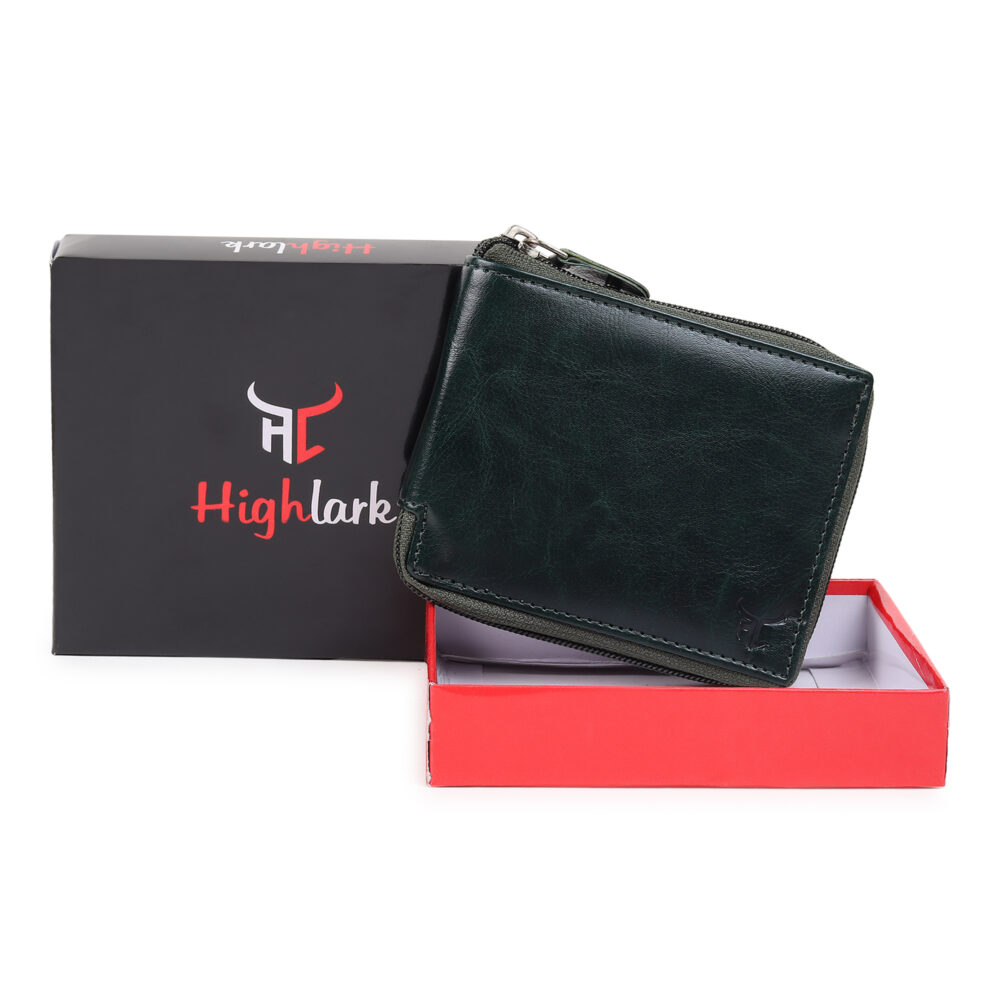Highlark faux leather zipper wallet for men I slim & Compact wallet I credit/debit card Slots I 2 currency compartments I 2 secret compartments