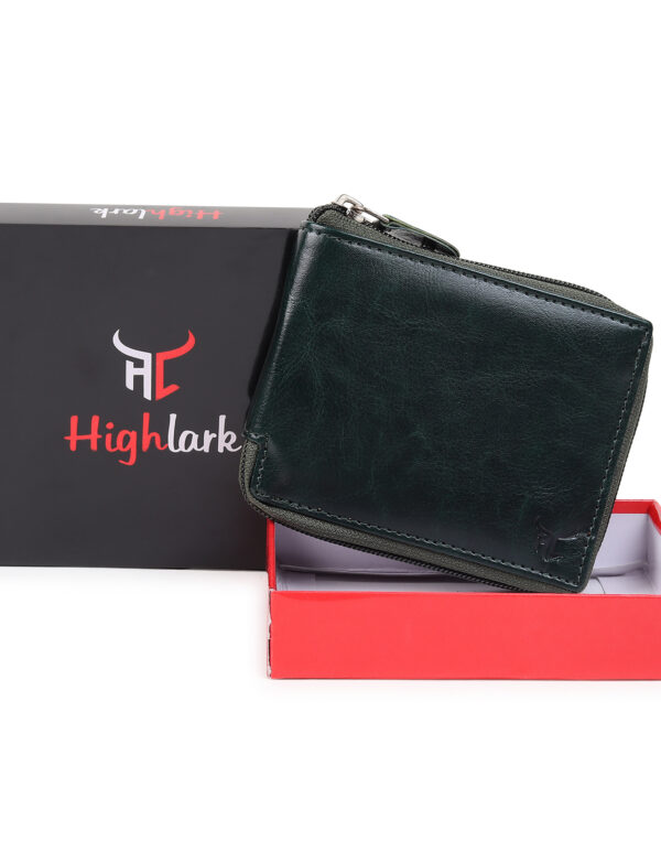 Highlark faux leather zipper wallet for men I slim & Compact wallet I credit/debit card Slots I 2 currency compartments I 2 secret compartments