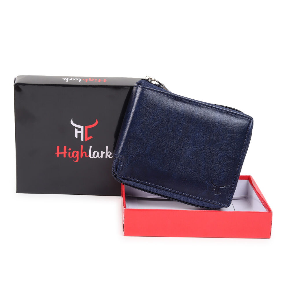 Highlark faux leather zipper wallet for men I slim & Compact wallet I credit/debit card Slots I 2 currency compartments I 2 secret compartments